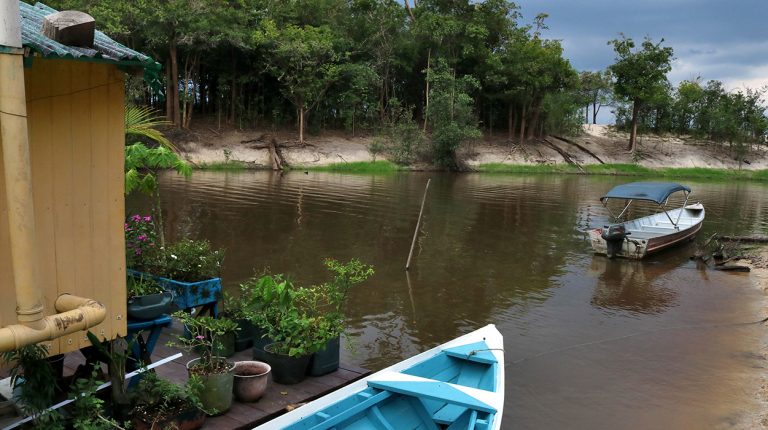 Boats of Brazil, Amazon River, Livramento community, Olga D'arc Pimentel house boat. Copyright © Don's Art