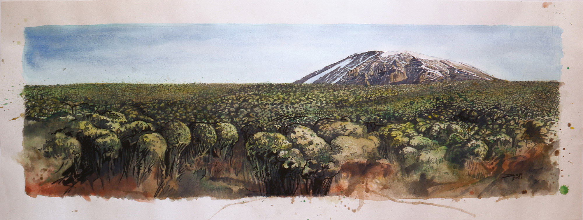 he Morning After: Ink & Watercolour, 35 x 90 cm, R18, 000 / R21 000 framed Day Six, Descent, MtKilimanjaro